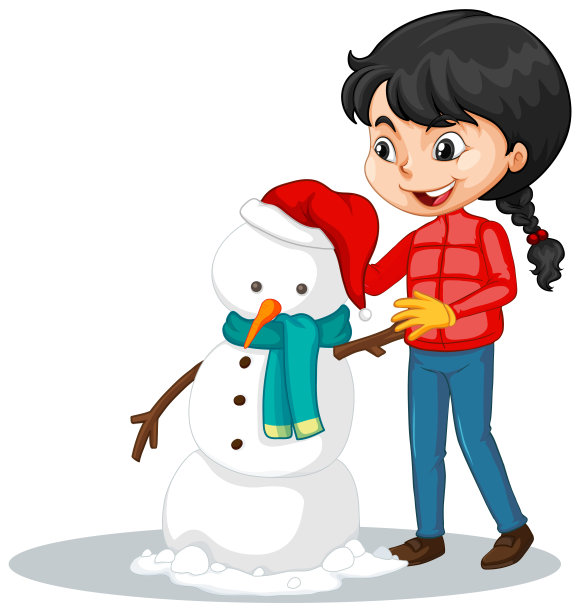 女孩在孤立的背景下堆雪人图片下载