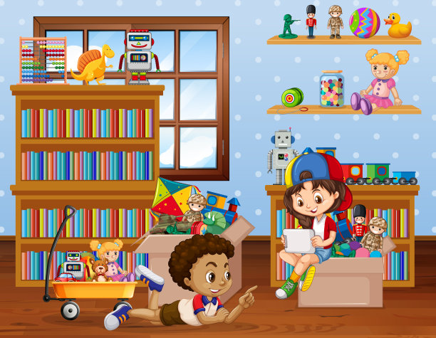 孩子们在房间里玩耍的场景图片下载