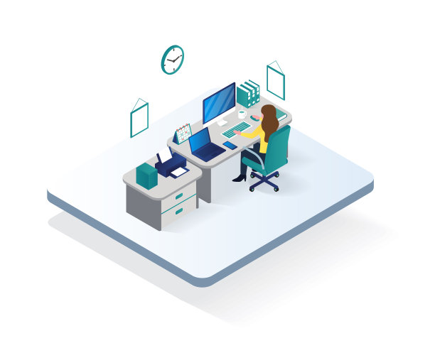 办公室工作空间等距图，工作场所条件在三维等距图素材图片
