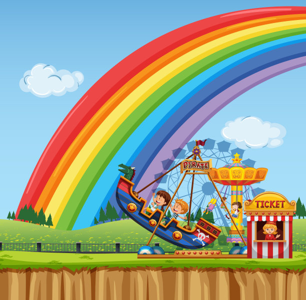 孩子们在海盗船上的马戏团场景图片下载