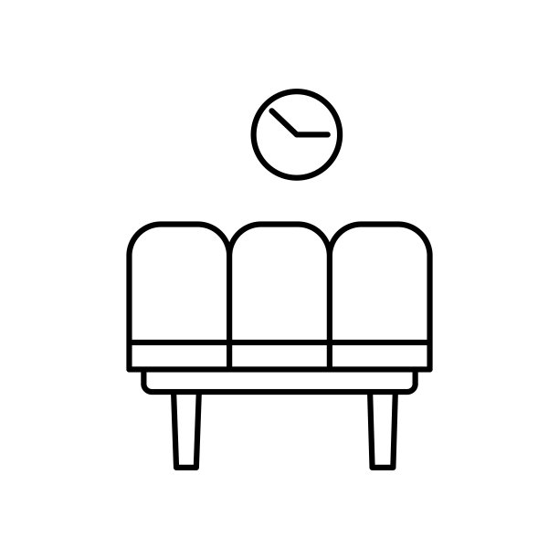 等候室，时间和日期，座位线图标。机场元素，旅游插图图标。标志、符号可用于网页、logo、手机应用、UI、UX图片下载