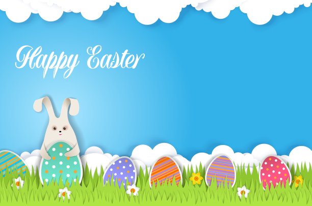 复活节贺卡模板，矢量插图在纸艺术风格图片下载