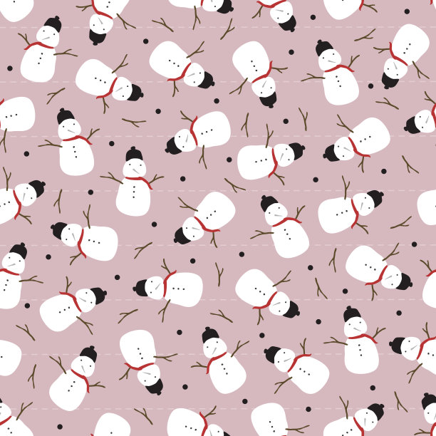 无缝手绘圣诞图案雪人和粉红背景波尔卡点图片下载