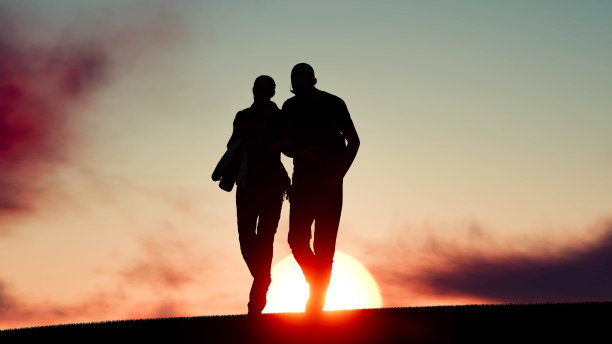 坠入爱河的剪影日落3D渲染图片下载