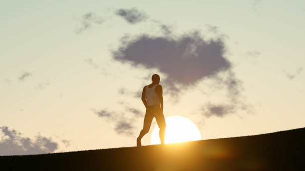 人独自行走在天空背景3D渲染图片下载