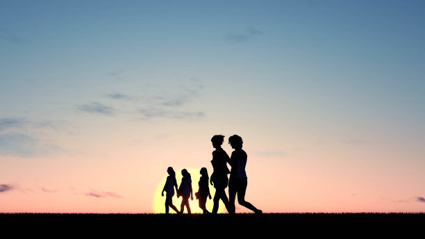 人们的剪影日落3D渲染图片下载