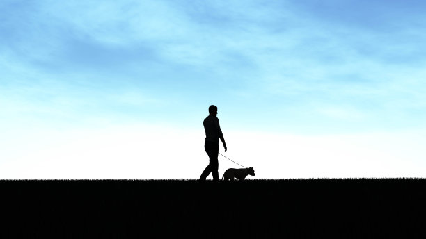 人与狗户外在天空3D渲染图片下载