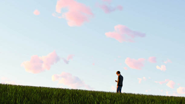 孩子在日落3D渲染图片下载