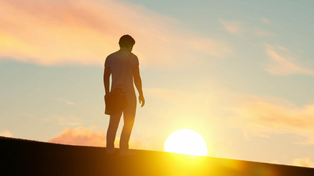 人独自行走在天空背景3D渲染图片下载