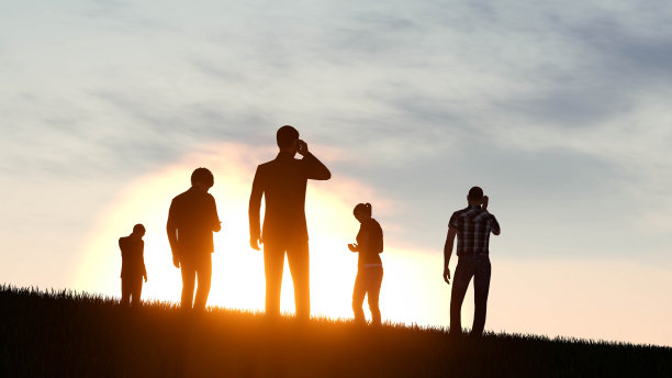 人们的剪影日落3D渲染图片下载