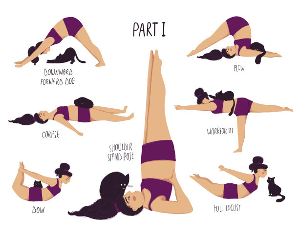 有趣的女孩和一只猫做瑜伽图片下载