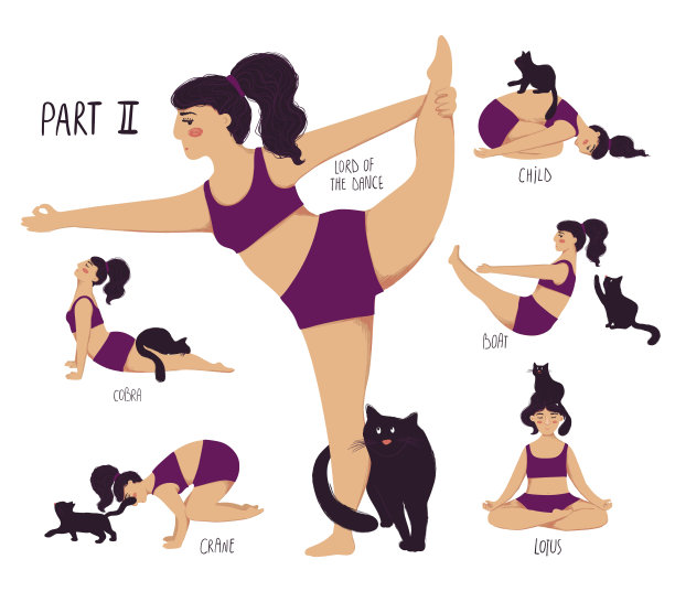 有趣的女孩和一只猫做瑜伽图片下载