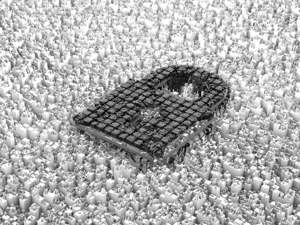 锁符号由立方体多边形组成，大数据全球传输和存储，互联网安全技术图片下载