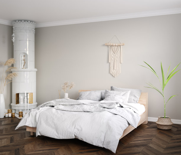 现代白色卧室内部接近与最小的装饰图片下载