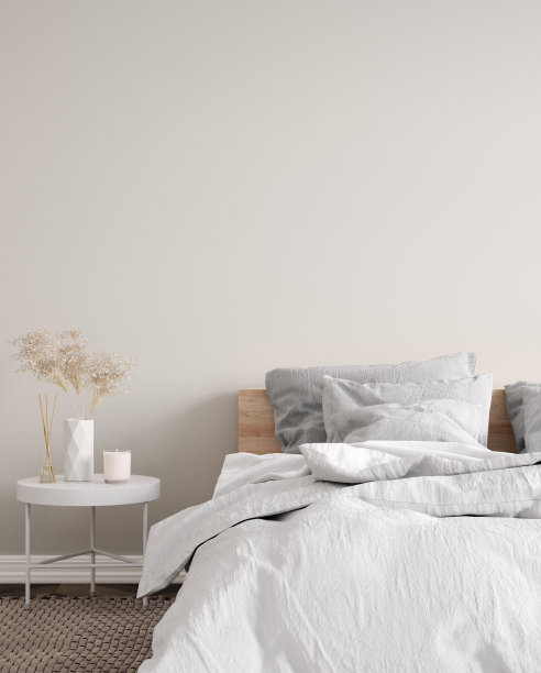 现代白色卧室内部接近与最小的装饰图片下载