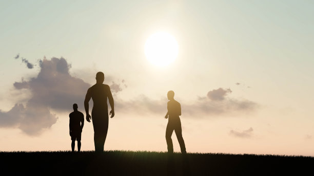 人们的剪影日落3D渲染图片下载