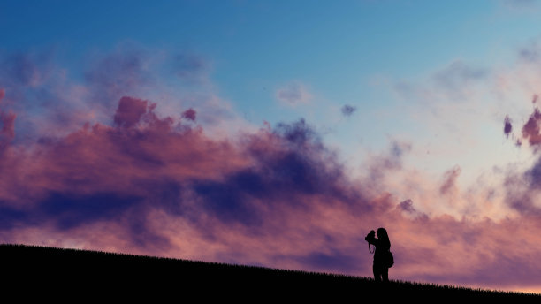 人们在天空3D渲染剪影图片下载