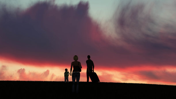 人们在天空3D渲染剪影图片下载