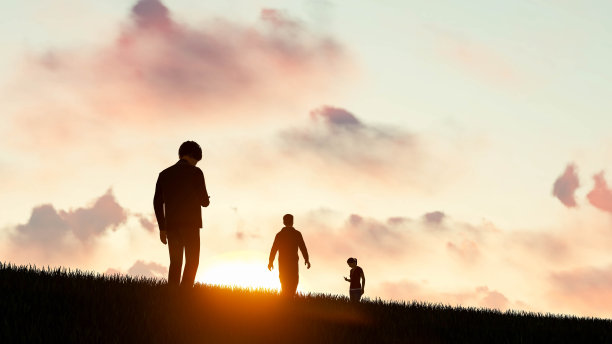 人们的剪影日落3D渲染图片下载