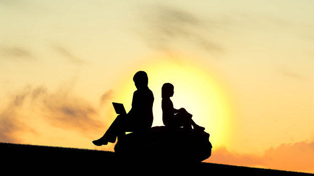 坠入爱河的剪影日落3D渲染图片下载