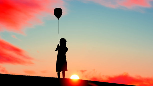 孩子在日落3D渲染图片下载