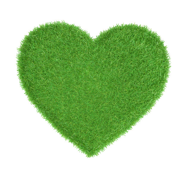 3D渲染:一个由绿草制成的心孤立在白色上。基于婚礼或情人节的概念和生态主题。图片下载