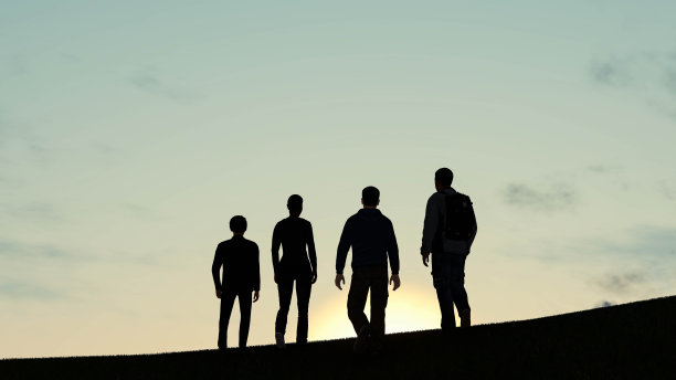 人们的剪影日落3D渲染图片下载