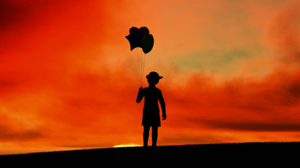 孩子在日落3D渲染图片下载