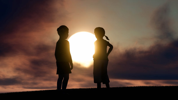 孩子在日落3D渲染图片下载