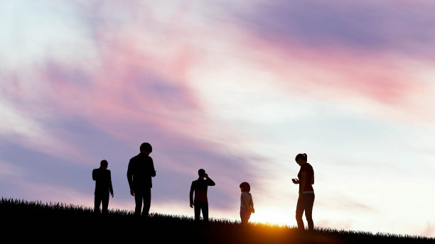 人们的剪影日落3D渲染图片下载