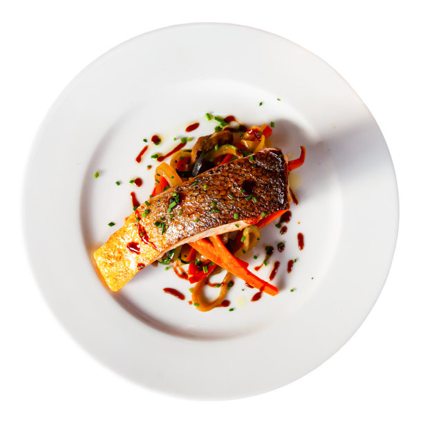 烤鲑鱼配炒蔬菜图片下载