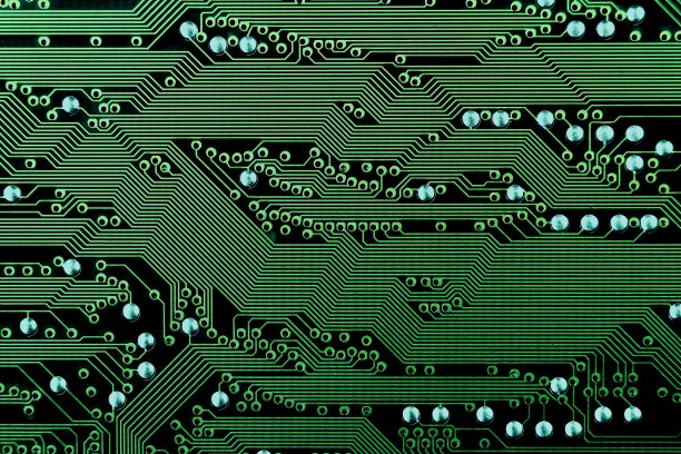 电子线路板背景纹理与导体轨道走向水平图片下载