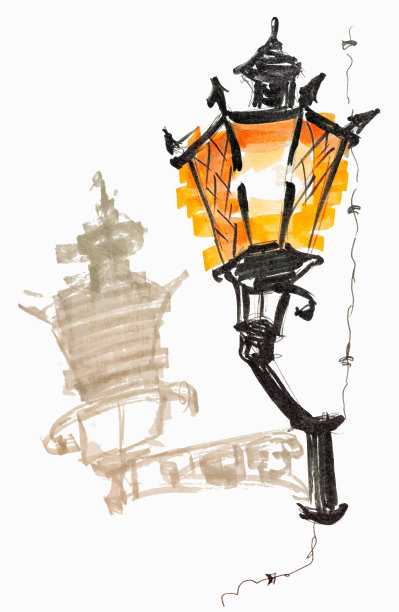 燃烧墙灯与阴影手绘标记草图孤立在白色背景eps10矢量插图。绘制模板аnd scetch。图片下载