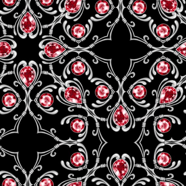 银饰与宝石无缝图案图片下载