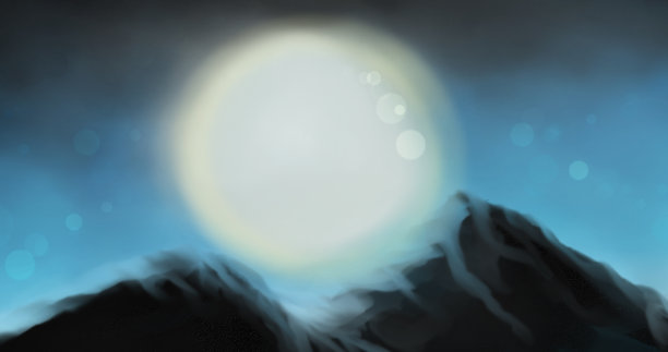 月圆之夜山水画素材图片