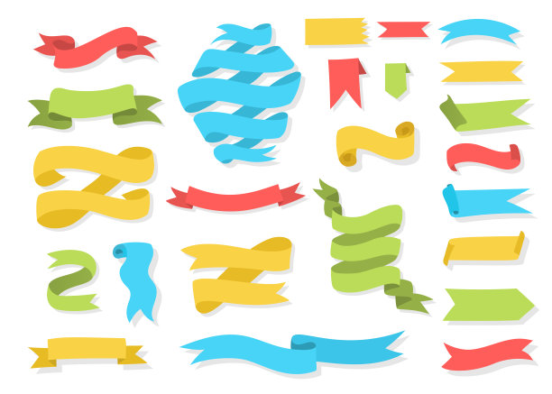 手绘横幅和彩带彩色矢量集图片下载