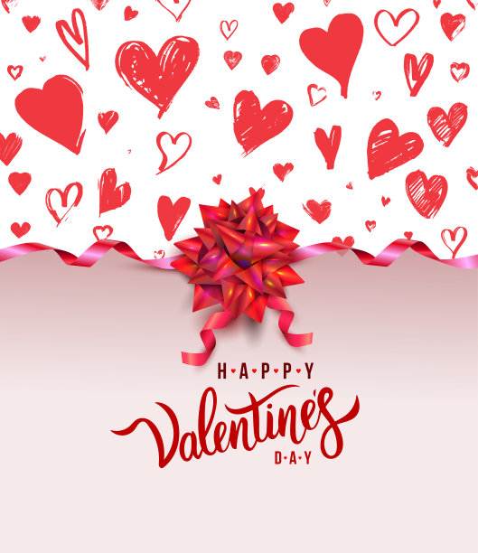 情人节背景与心形图案和手绘的快乐情人节文本。墙纸、传单、邀请函、海报、宣传册、横幅。矢量插图。孤立在白色背景上。图片下载