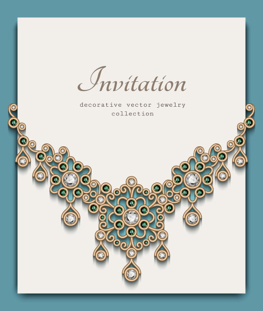 复古卡片与珠宝金项链图片下载