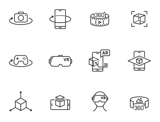 AR和VR线图标设置隔离在白色背景上。虚拟和增强现实概述图标的网页设计，移动应用程序，ui设计和打印。三维可视化技术图片下载