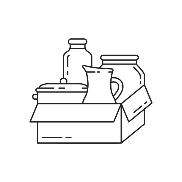 里面有盘子的纸板箱。线性标志图片下载