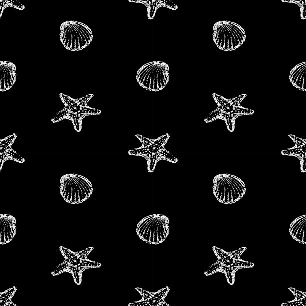 无缝背景的轮廓贝壳和海星图片下载
