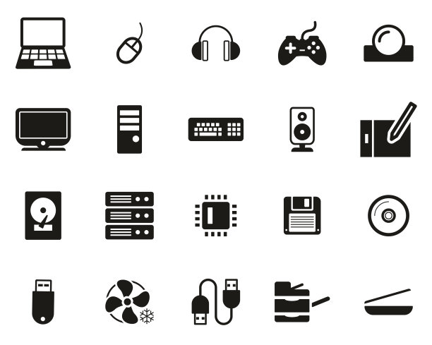 电脑硬件图标黑白设置大图片下载