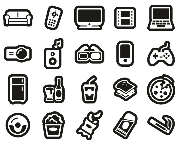 沙发土豆图标白色在黑色贴纸设置大图片下载