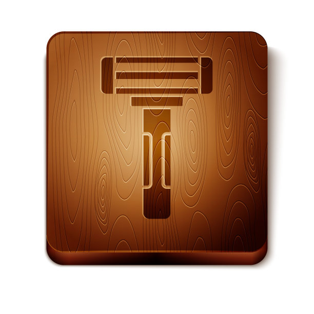 棕色剃须剃须刀图标孤立在白色背景。木制方形按钮。矢量图图片下载