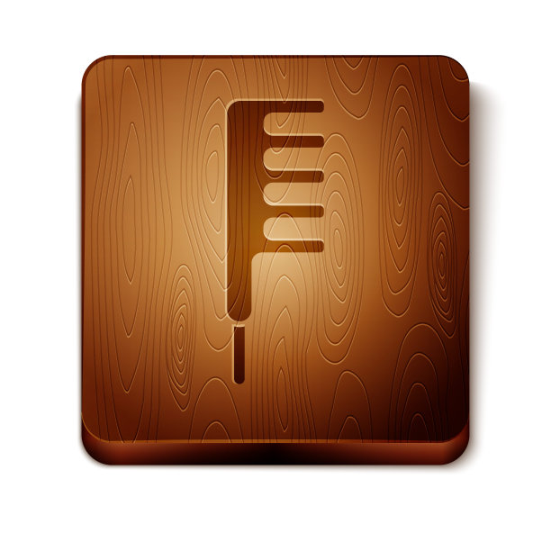 棕色发刷图标孤立在白色背景。梳理头发的迹象。理发师的象征。木制方形按钮。矢量图图片下载