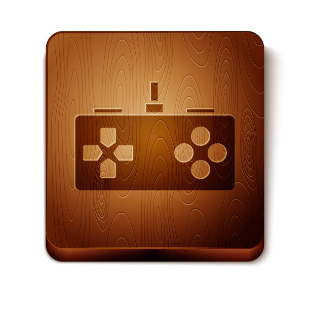 棕色手柄图标孤立在白色背景。游戏控制器。木制方形按钮。矢量图图片下载