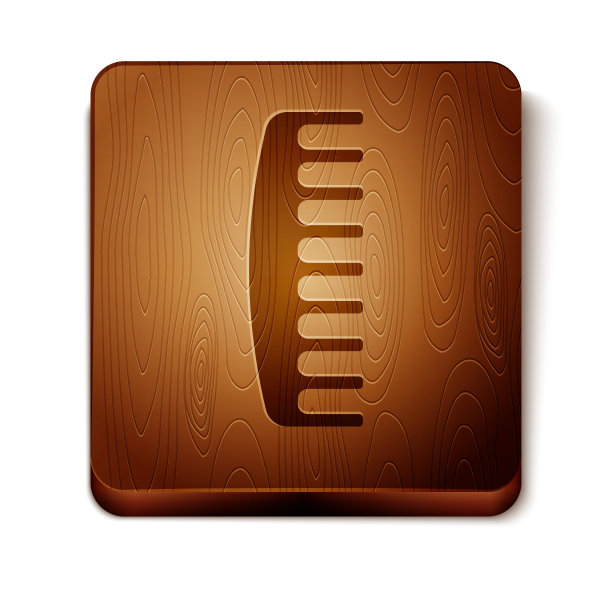 棕色发刷图标孤立在白色背景。梳理头发的迹象。理发师的象征。木制方形按钮。矢量图图片下载