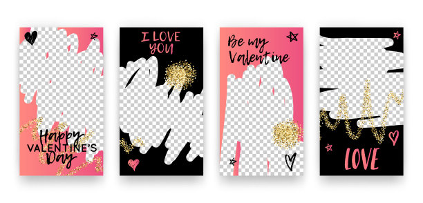 向量集时尚的可编辑的社会网络故事模板。带有心形和短语的现代情人节横幅图片下载