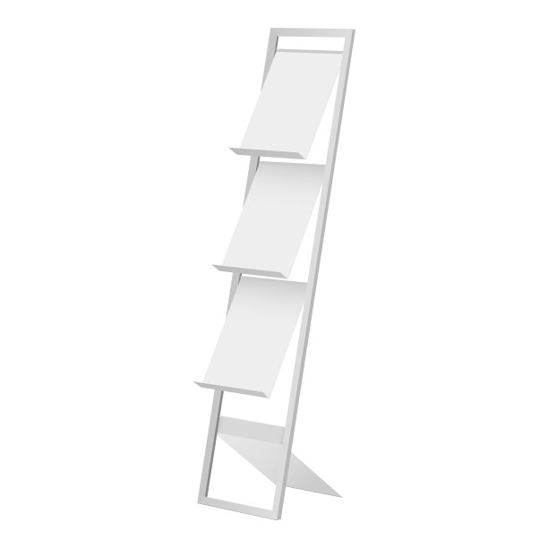 宣传册、杂志、单张的展示架，以白色为背景图片下载