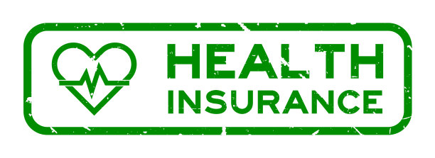 垃圾绿色健康保险字与心脏和脉搏图标方形橡胶印章印章上的白色背景图片下载